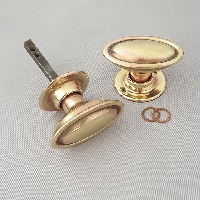 Oval Antique 1920s Brass Door Knobs